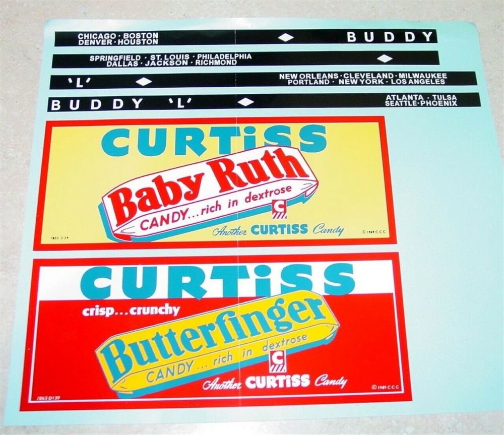 Buddy L Curtis Candy Truck Sticker Set Toy Decals Gasoline Alley Toys