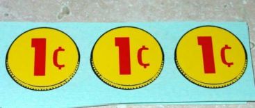 Three (3) Generic 1 Cent Coin Vend Stickers Main Image