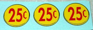 Three (3) Generic 25 Cent Coin Vend Stickers Main Image