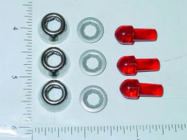 Tonka Set of 3 Replacement Red Flasher w/Bezel Toy Parts