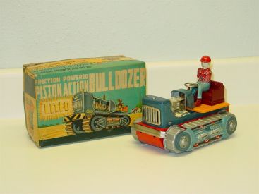 Vintage Showa Piston Action Bulldozer, Orig Box, Friction Operated Toy Vehicle Main Image Vintage Showa Piston Action Bulldozer, Orig Box, Friction Operated Toy Vehicle Main Image