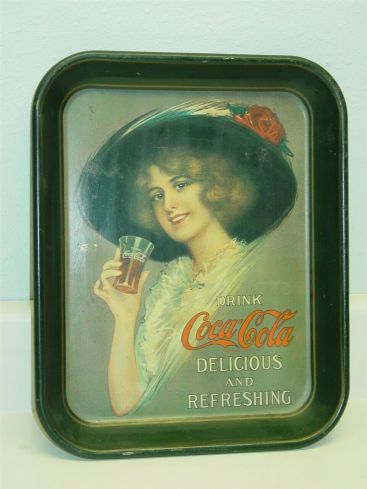 Vintage Metal Advertising Drink Coca Cola Tray, Soda Pop, Coke, Girl, Large Hat Main Image Vintage Metal Advertising Drink Coca Cola Tray, Soda Pop, Coke, Girl, Large Hat Main Image