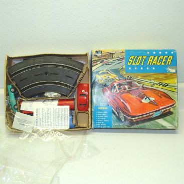 PMC Slot Track Racing Set No. 158 in Original Box, Battery Operated Toy Set NOS Main Image PMC Slot Track Racing Set No. 158 in Original Box, Battery Operated Toy Set NOS Main Image