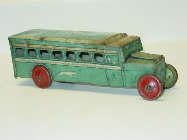 Vintage J. Chein Tin Litho Greyhound Lines Bus, Toy Vehicle, No. 270, U.S.A. Main Image Vintage J. Chein Tin Litho Greyhound Lines Bus, Toy Vehicle, No. 270, U.S.A. Main Image