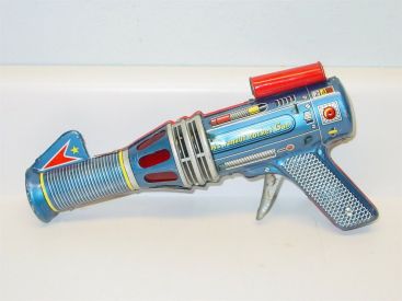 Vintage Friction Japan Daiya Tin Litho Astronaut Rocket Gun, Works Main Image Vintage Friction Japan Daiya Tin Litho Astronaut Rocket Gun, Works Main Image