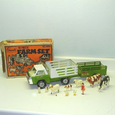 Vintage Nylint Grants 19 Piece Farm Set No 6850 in Box Pressed Steel Toy Vehicle Main Image Vintage Nylint Grants 19 Piece Farm Set No 6850 in Box Pressed Steel Toy Vehicle Main Image