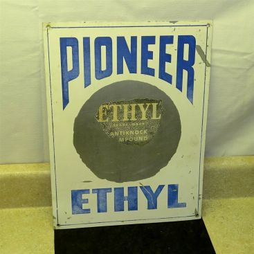 Vintage Pioneer Ethyl Gasoline Sign, Metal Pump Plate Main Image Vintage Pioneer Ethyl Gasoline Sign, Metal Pump Plate Main Image