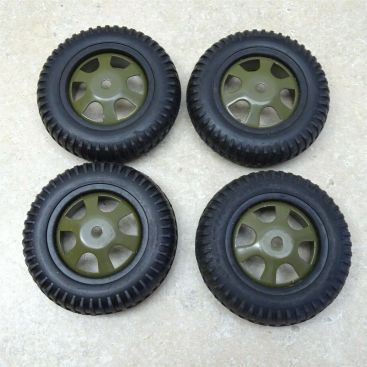 Lot 4 Reproduction Custom Military Style Wheel/Tire 3.5" Diameter Steel/Rubber 4 Main Image Lot 4 Reproduction Custom Military Style Wheel/Tire 3.5" Diameter Steel/Rubber 4 Main Image