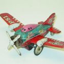Vintage Japan Tin Litho P.51 Airplane, Friction Toy Plane, Dog Chasing Rabbit Main Image