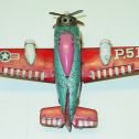 Vintage Japan Tin Litho P.51 Airplane, Friction Toy Plane, Dog Chasing Rabbit Alternate View 4
