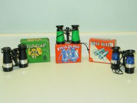 Vintage (3) Field Glass with Compass in Original Boxes, Toy Binoculars, Shaland