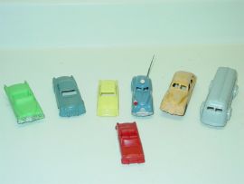 Lot of 7 Vintage Plastic Toy Vehicles, Cars and Bus, Plasticville