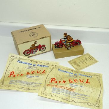 1987 PAYA PH lbi Alicante Wind Up Tin Toy Motorcycle w/Box & COA, Made in Spain Main Image
