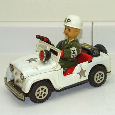 Vintage Daiya Japan Tin Litho MP Military Police Jeep Battery Operated Toy Works Main Image Vintage Daiya Japan Tin Litho MP Military Police Jeep Battery Operated Toy Works Main Image