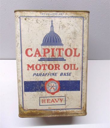 Vintage Atlantic Capitol 2 Gallon Motor Oil Paraffine Base Empty Metal Can Main Image