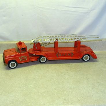 Vintage Buddy L Extension Ladder Trailer Fire Truck, Pressed Steel, B. L. F. D. Main Image