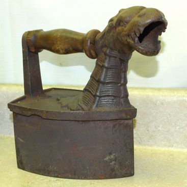 Vintage Cast Sad Iron, Coal, Germany, Dragon Head, Lion, Heavy Piece, Ornate Main Image Vintage Cast Sad Iron, Coal, Germany, Dragon Head, Lion, Heavy Piece, Ornate Main Image