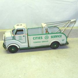 Vintage Marx Cities Service Towing Truck, Pressed Steel, Battery Operated