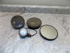 Small Lot Automotive Accessory Lights w/Small Wired Milk Glass Lens & 1 Mirror