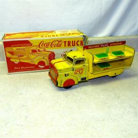 Vintage Marx Coca-Cola Delivery Truck In Box, Pressed Steel Toy, Cases, Bottle