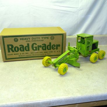 Vintage Marx Lumar Power Road Grader In Box, Pressed Steel, Green Main Image Vintage Marx Lumar Power Road Grader In Box, Pressed Steel, Green Main Image