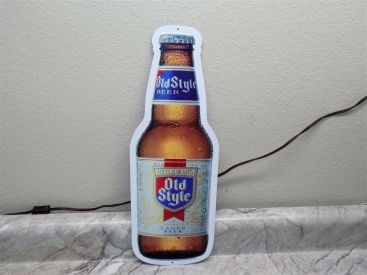 Vintage 1991 Heileman's Old Style Lager Beer Diecut Bottle Tin Tacker Sign NOS Main Image