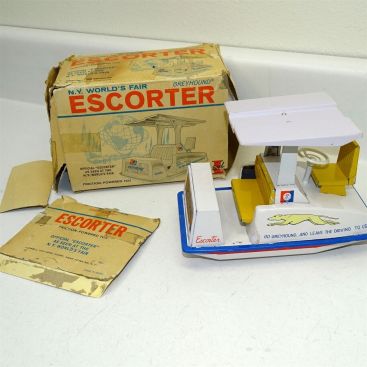 1964 N.Y. World's Fair Greyhound Escorter, Tin Friction Toy Vehicle w/Box, Works Main Image