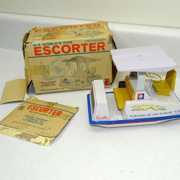 1964 N.Y. World's Fair Greyhound Escorter, Tin Friction Toy Vehicle w/Box, Works Main Image 1964 N.Y. World's Fair Greyhound Escorter, Tin Friction Toy Vehicle w/Box, Works Main Image