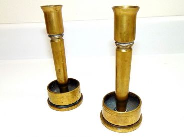 Vintage 1943 WW II Trench Art Brass Candlestick Holders-Marked-some tarnish-good Main Image