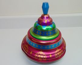 Vintage The Ohio Art Co. Tin Spinner Top Toy-Metallic colors-Fleur d' lis-Works