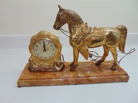Vintage Cast Horse and Clock shelf/desk Decoration-Clock does not work-Used-Fair