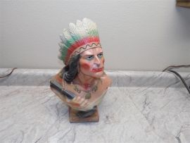 Antique Painted Chalkware Iroquois Cigar Store Indian Bust - Very Nice Condition