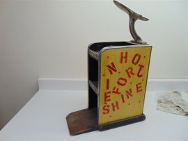 Vintage Shoe Shine Box with Foot Rest, Storage, and Signage-Anti slip Base-Good