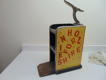 Vintage Shoe Shine Box with Foot Rest, Storage, and Signage-Anti slip Base-Good Main Image Vintage Shoe Shine Box with Foot Rest, Storage, and Signage-Anti slip Base-Good Main Image