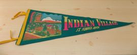 Vintage Indian Village St. Ignace, MI Felt Pennant w/Indian in Headdress Graphic