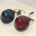 Vintage Auto Lamp Pair (2) Red + Green Glass Lamp Lens, Chicago Model 666 Lights Alternate View 1