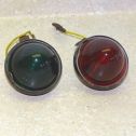 Vintage Auto Lamp Pair (2) Red + Green Glass Lamp Lens, Chicago Model 666 Lights Main Image