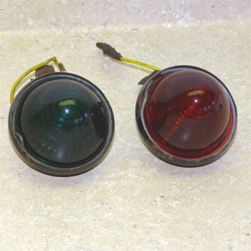 Vintage Auto Lamp Pair (2) Red + Green Glass Lamp Lens, Chicago Model 666 Lights Main Image Vintage Auto Lamp Pair (2) Red + Green Glass Lamp Lens, Chicago Model 666 Lights Main Image