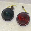 Vintage Auto Lamp Pair (2) Red + Green Glass Lamp Lens, Chicago Model 666 Lights Alternate View 9