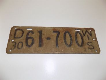 Vintage 1930 Wisconsin License Plate #61-700 Main Image Vintage 1930 Wisconsin License Plate #61-700 Main Image