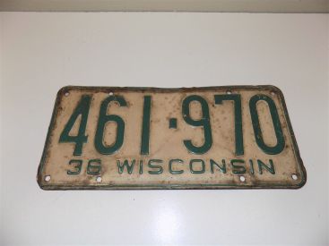 Vintage 1936 Wisconsin License Plate #461-970 Main Image Vintage 1936 Wisconsin License Plate #461-970 Main Image