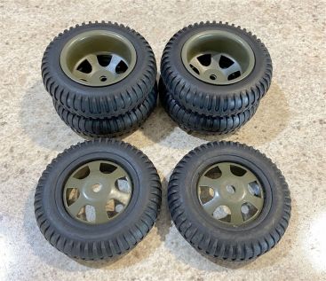 Lot 6 Reproduction Custom Military Style Wheels/Tires 3.5" Diameter Steel/Rubber Main Image