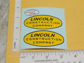 Pair Lincoln Construction Company Toy Truck Stickers w/Ellwood Hood Oval