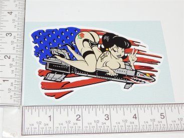 5" Custom Pinup Girl w/USA Flag Riding Bomb Sticker Main Image