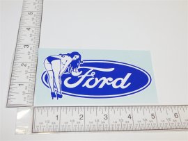 5" Blue Ford Oval Logo Pinup Girl Sticker
