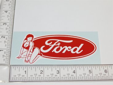5" Red Ford Oval Logo Pinup Girl Sticker Main Image