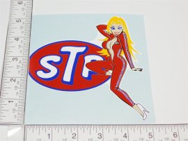 5" STP Oval Logo w/Pinup Girl Sticker